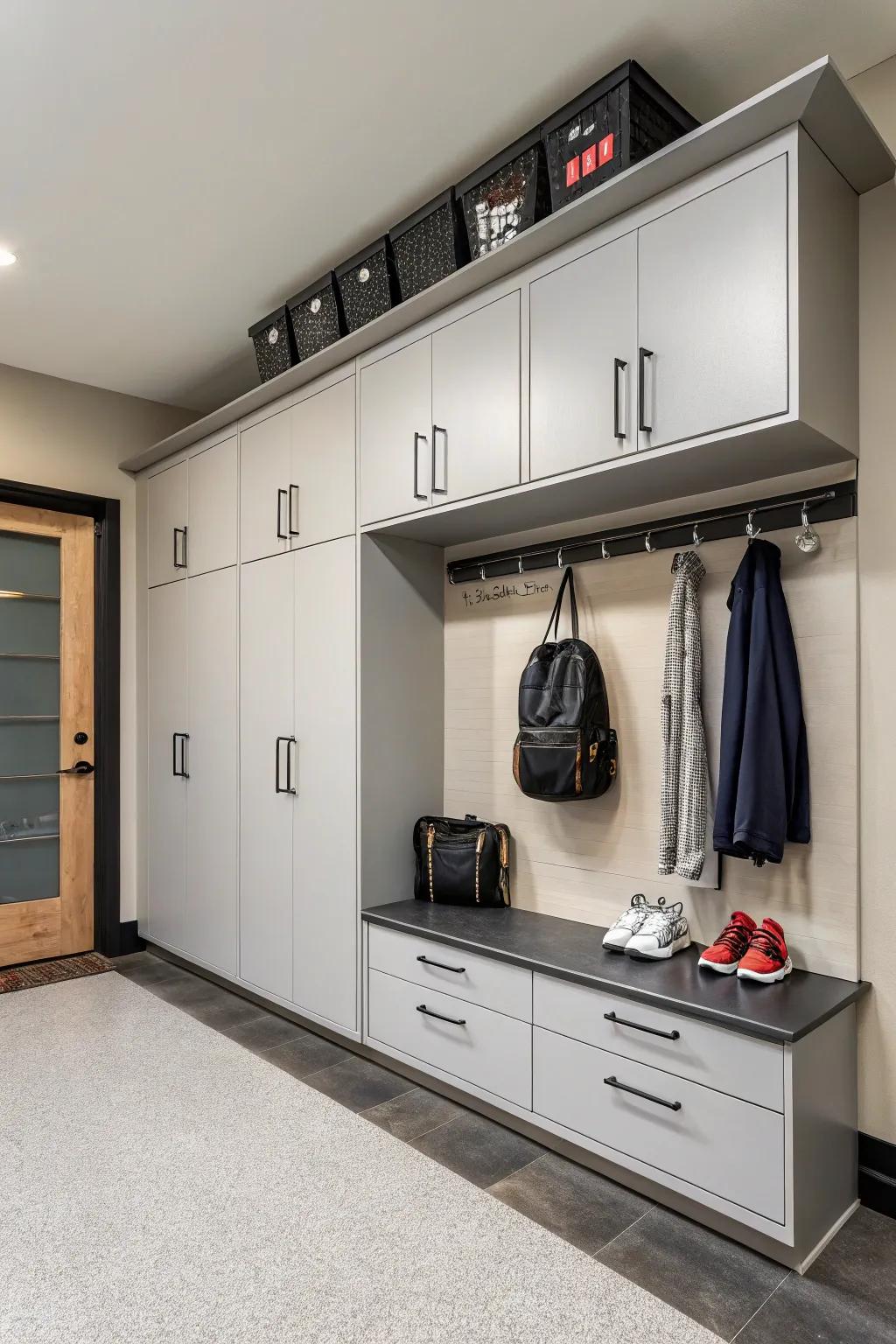 Keep your garage organized with a functional drop zone.