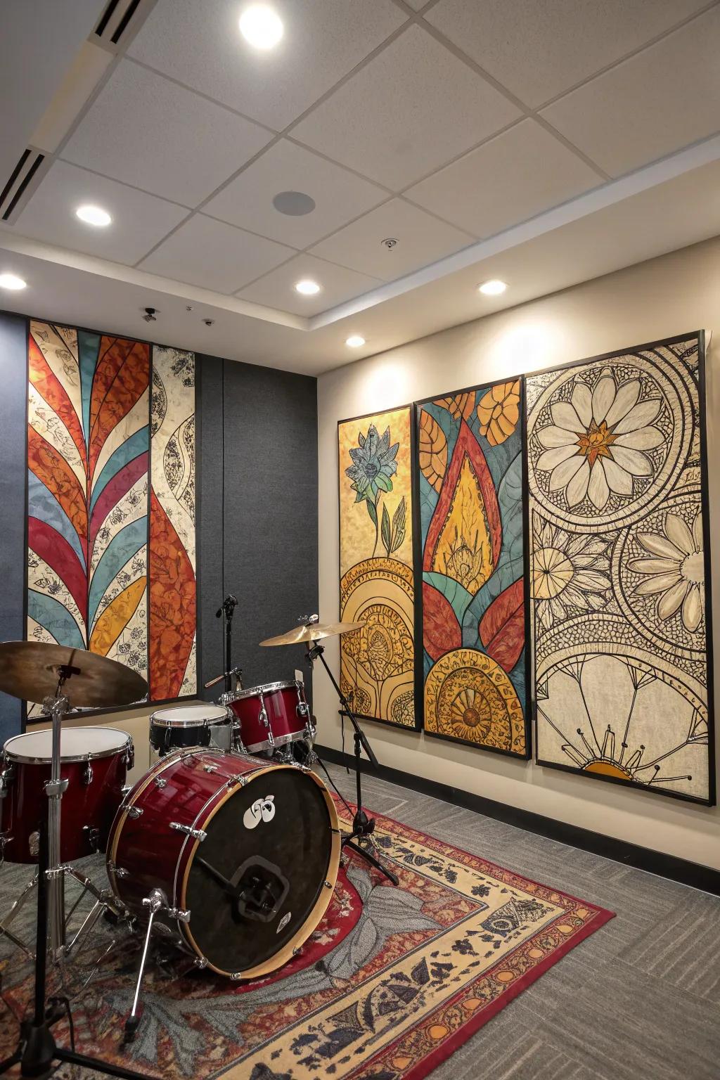 Acoustic artwork panels offer a blend of functionality and aesthetics.