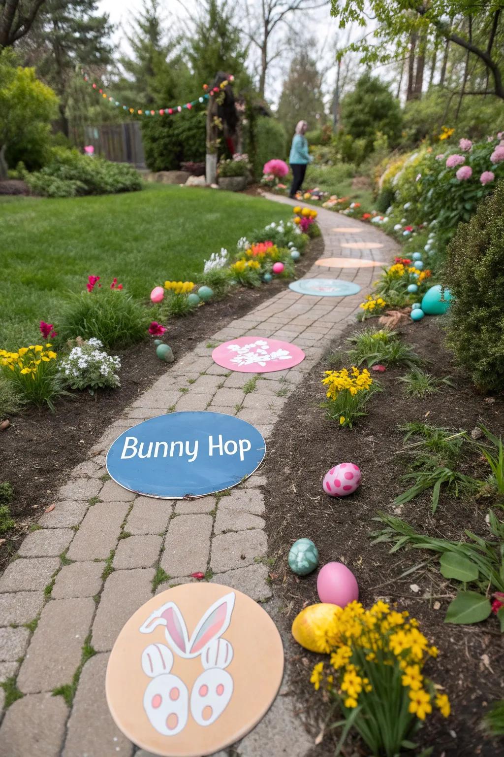 Promote energetic play with a bunny jump adventure along the trail.