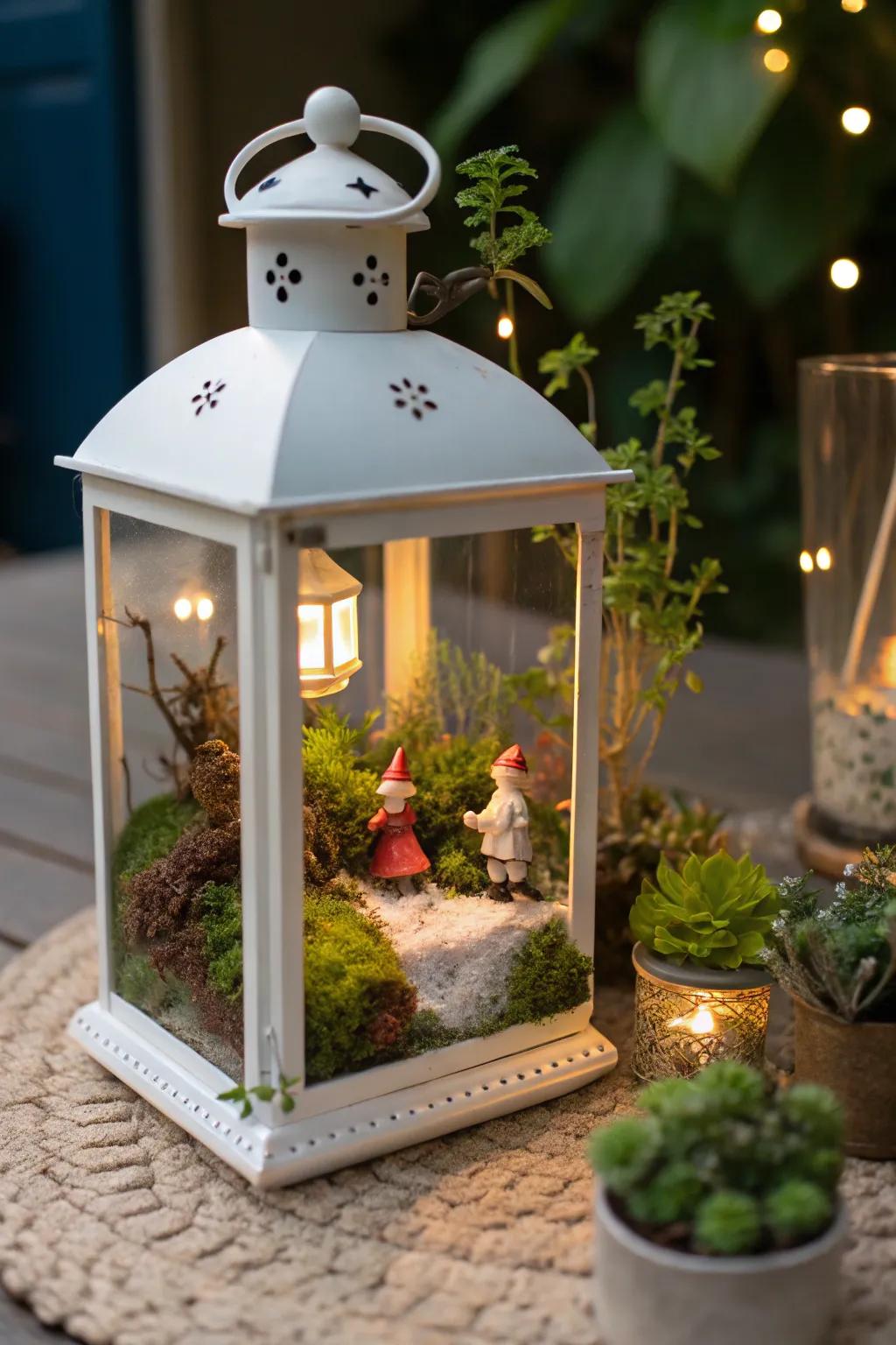 A scaled garden transports the exterior into your lantern.