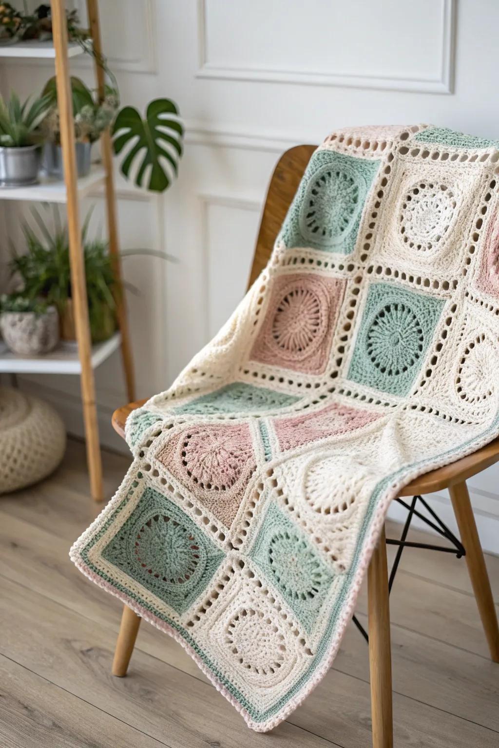 Uncover the skill of crochet with our charming patchwork blanket, where every stitch narrates a story.