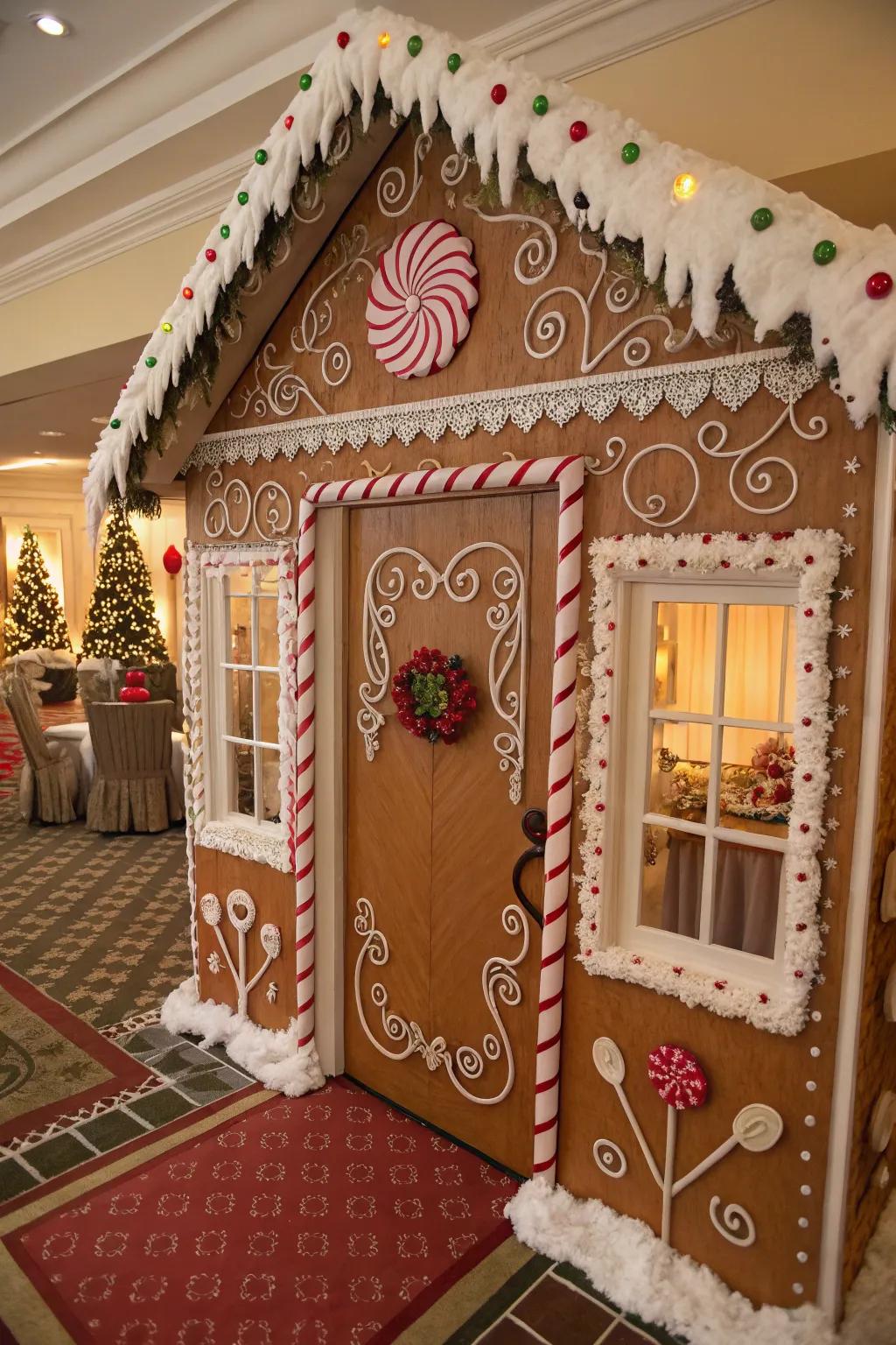 A confectioner's sugar-like border contributes a delightful finishing touch to the door.