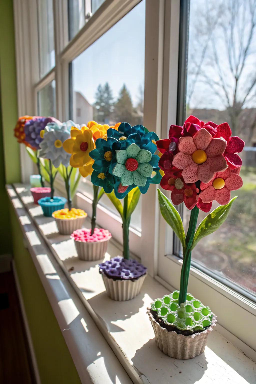 Ovum carton blossom art - eco-conscious and charming.