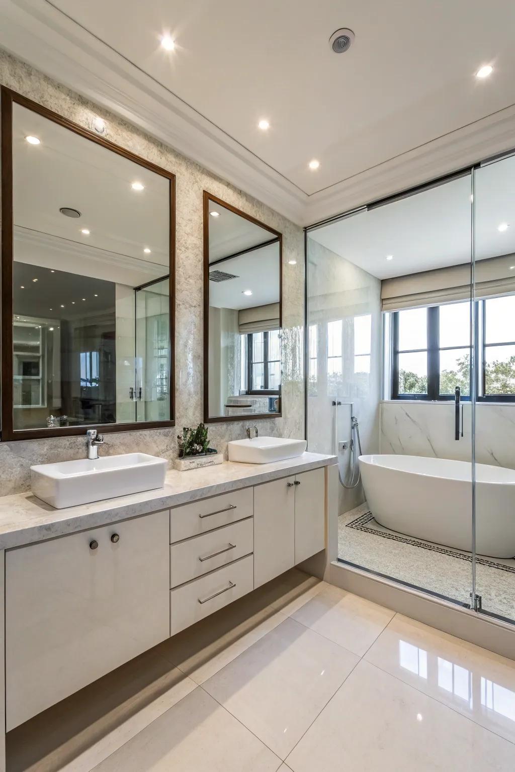 Shiny surfaces increase the depth and light inside any attached bathroom.