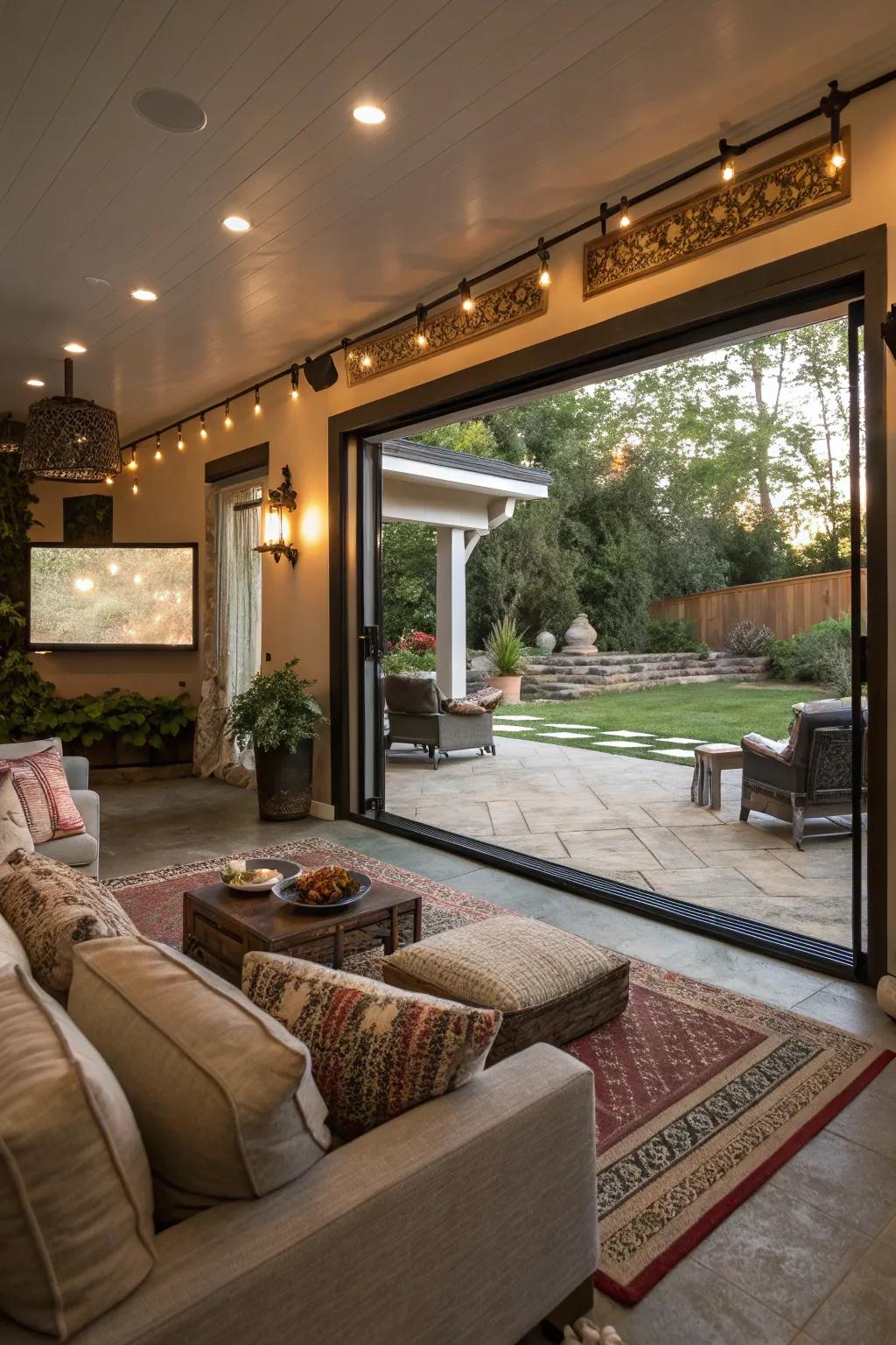 Integrate indoor and outdoor spaces for a spacious and welcoming entertainment area.