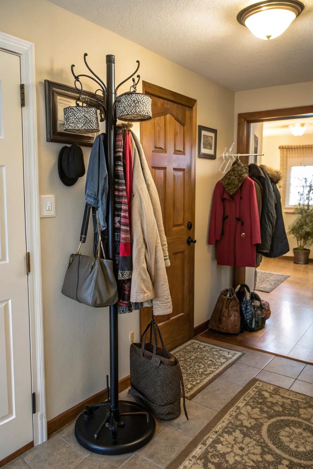 Efficient and compact, a rotating coat stand saves space.