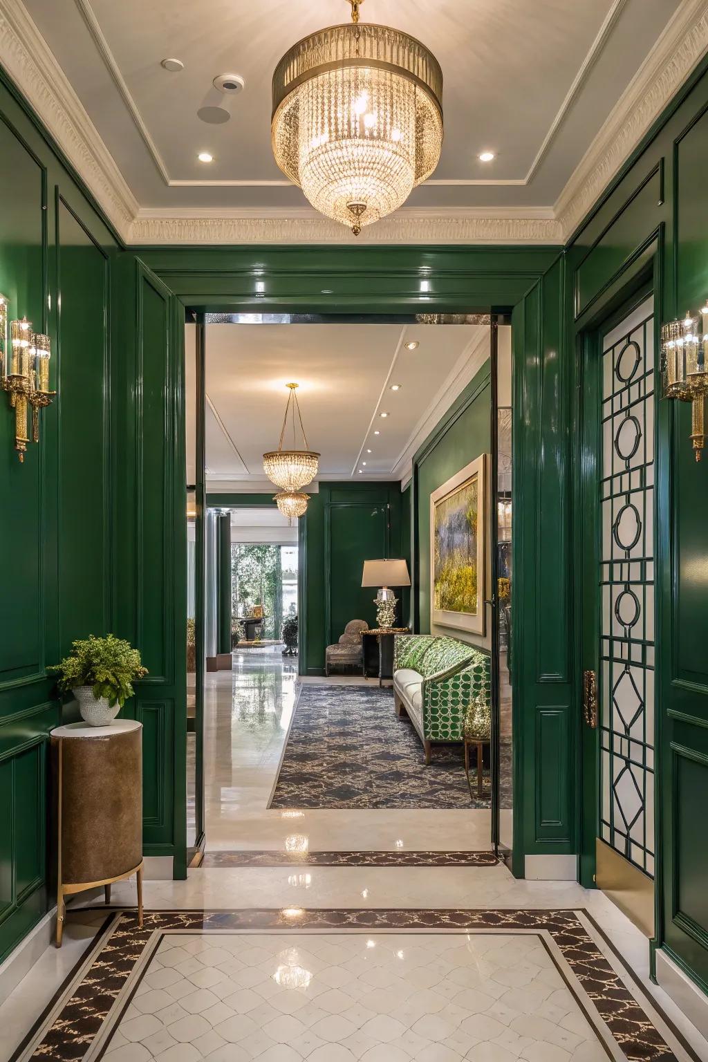 Capture luxury using high-gloss green finishes.