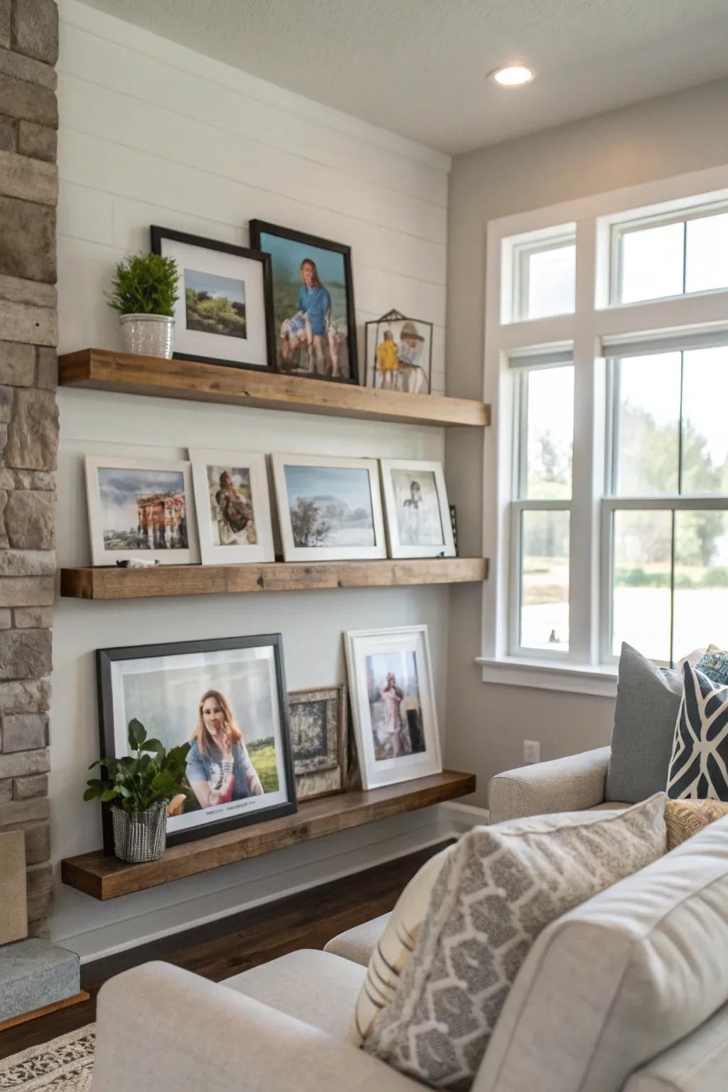 Photo ledges that provide display flexibility.