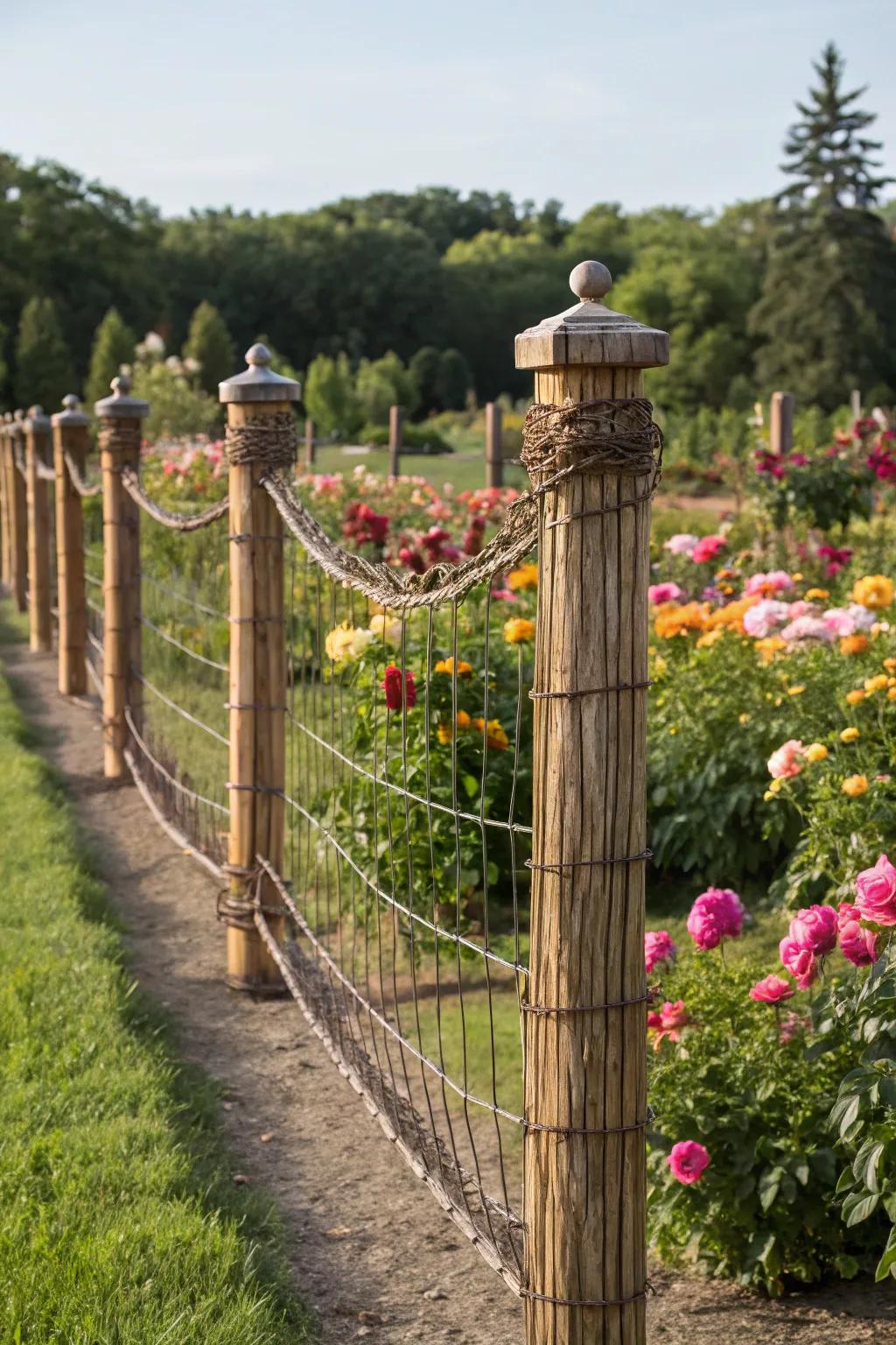 Woven wire fences blend practicality with visual charm.