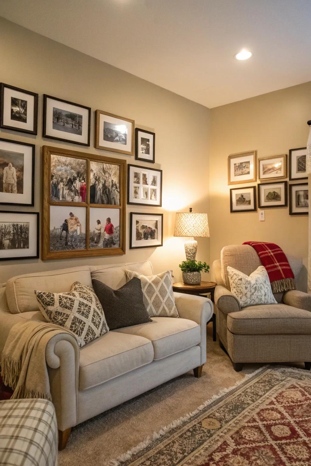 A gallery wall is intimate and welcoming.