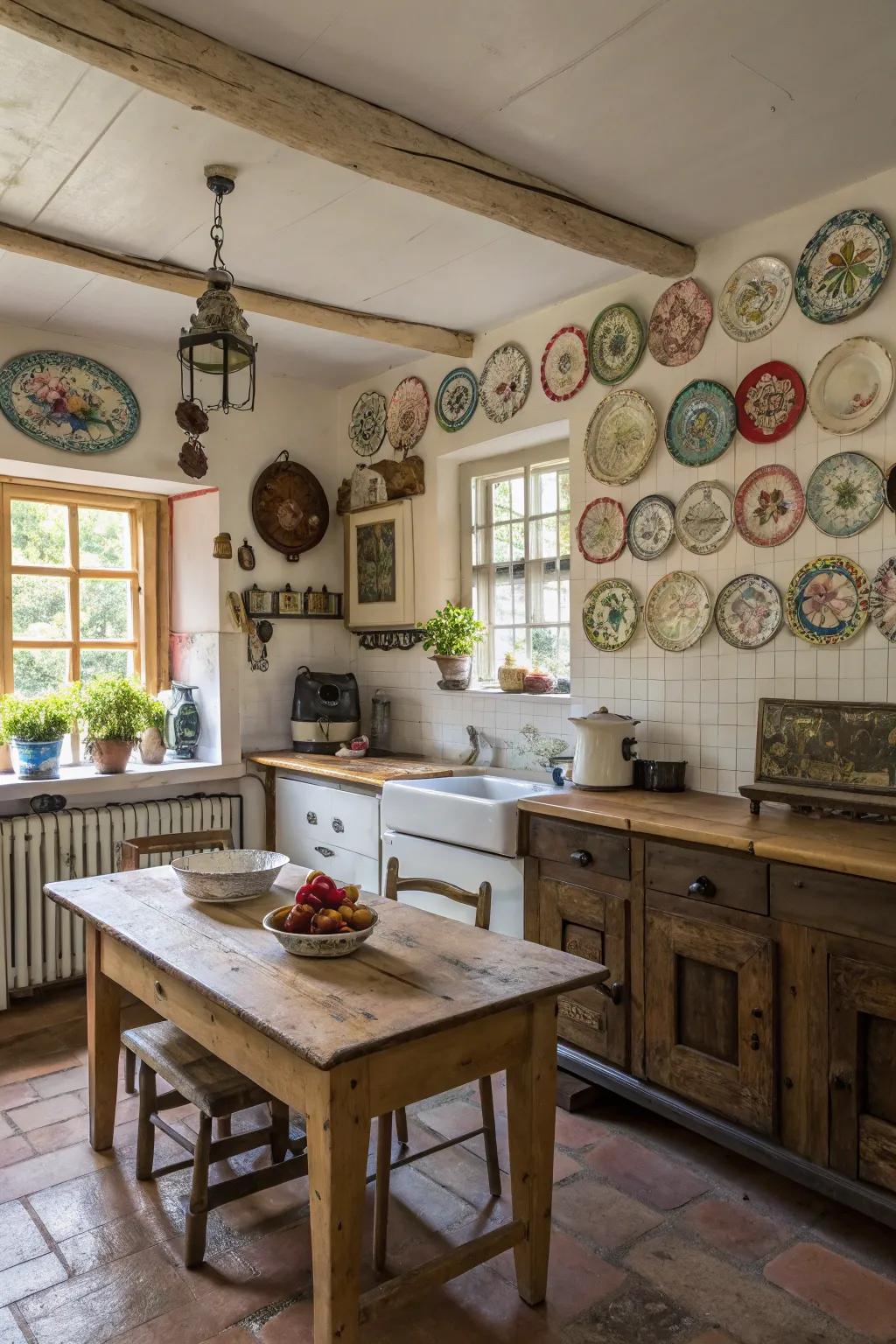 Delightful plate showcases adding color and pattern to a farmhouse kitchen.