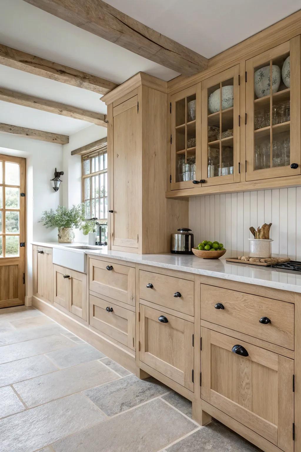 Minimalist fittings complement the elegance of pale timber cabinetry.