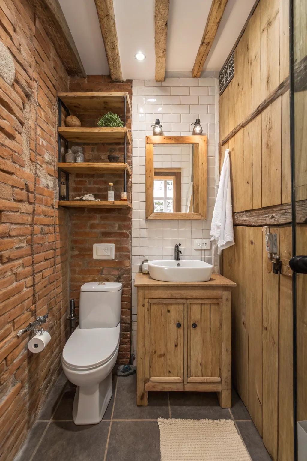 Smart layout maximizes space and style in this small farmhouse bathroom.