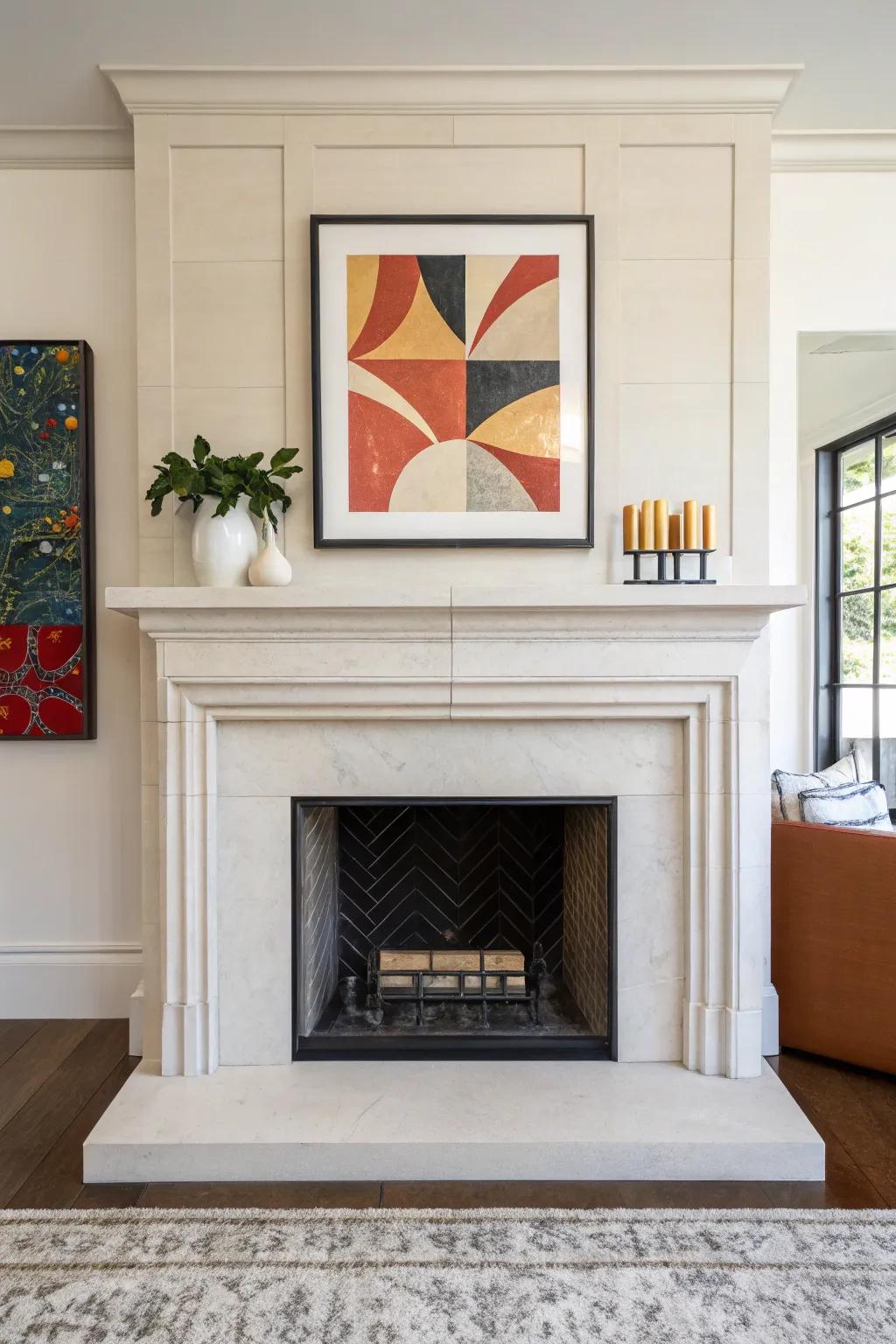 Minimalistic sophistication with a sleek fireplace.