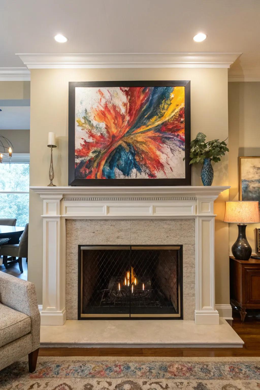 An eye-catching art piece that demands attention above the mantel.