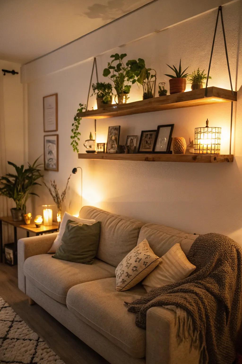 Soft lighting establishes a welcoming and intimate setting.