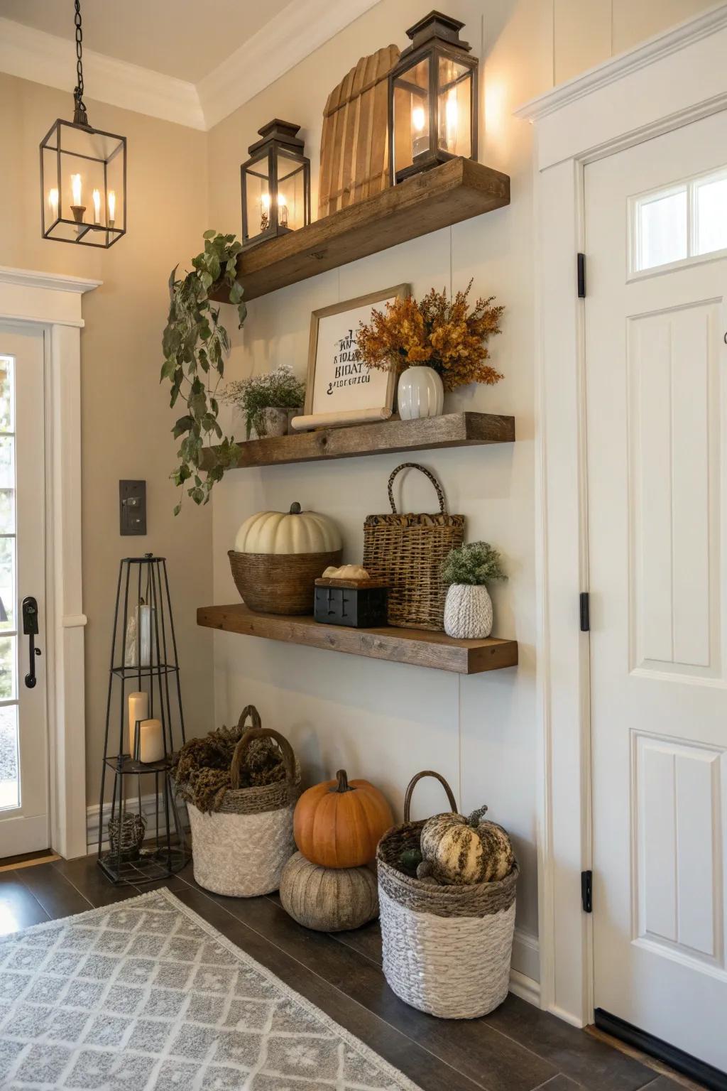 Decorative ledges in the foyer construct an inviting and functional area.
