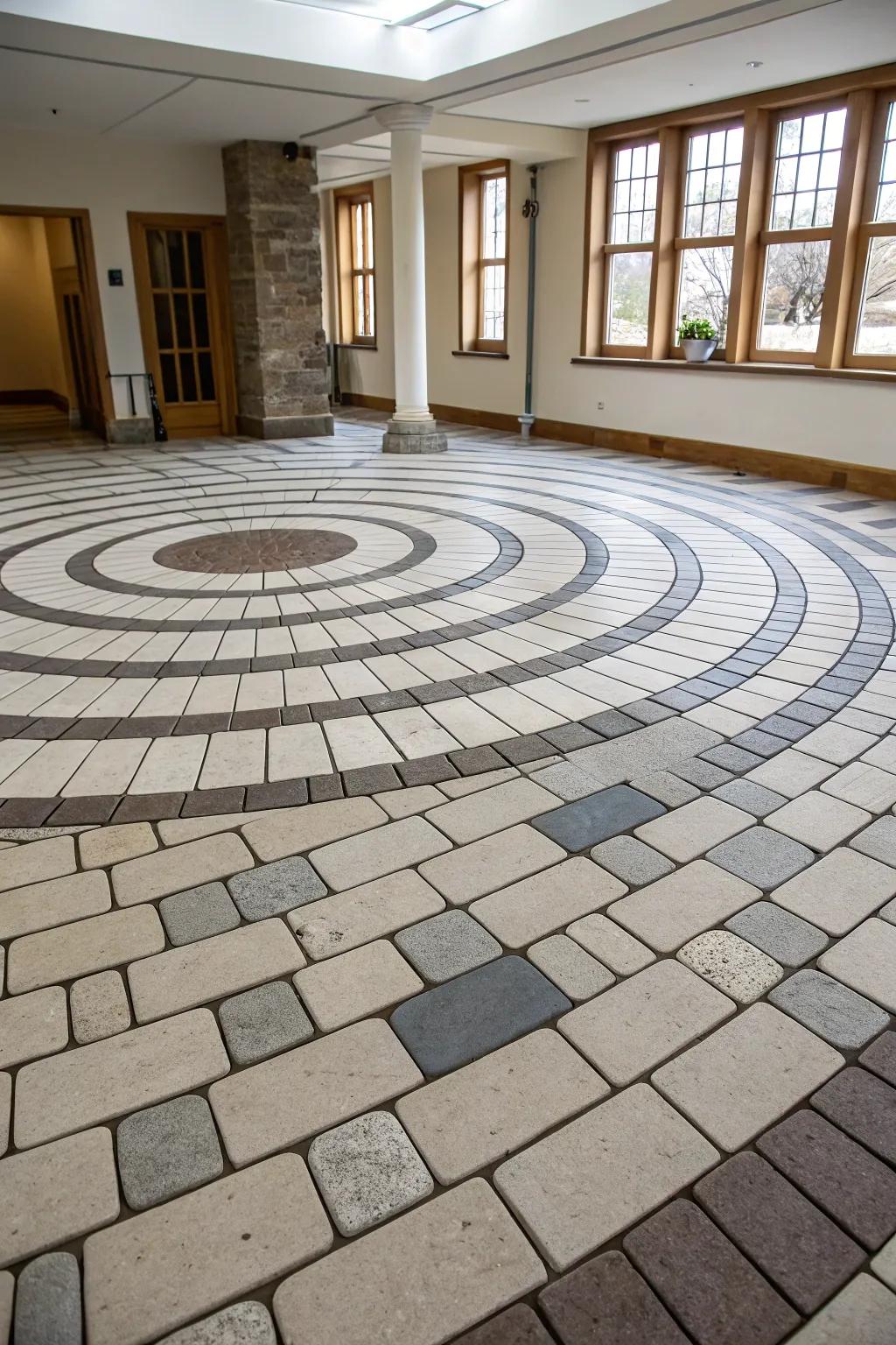 Circular tile layouts add whimsy and focus to any room.