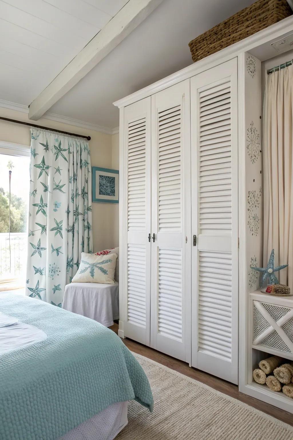Louvered doors add a textured, relaxed vibe.