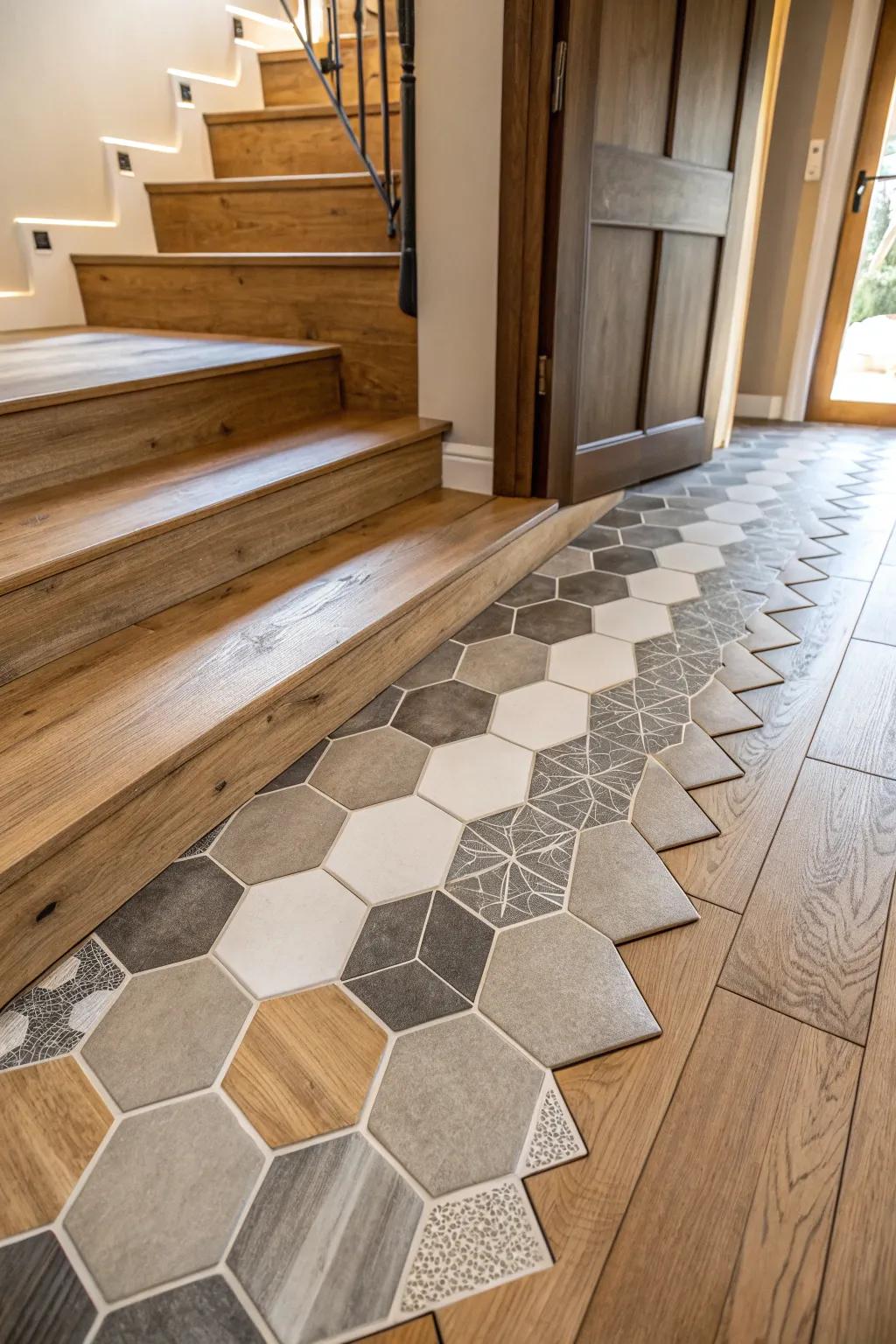 Irregular transition adds a unique touch to the floor.