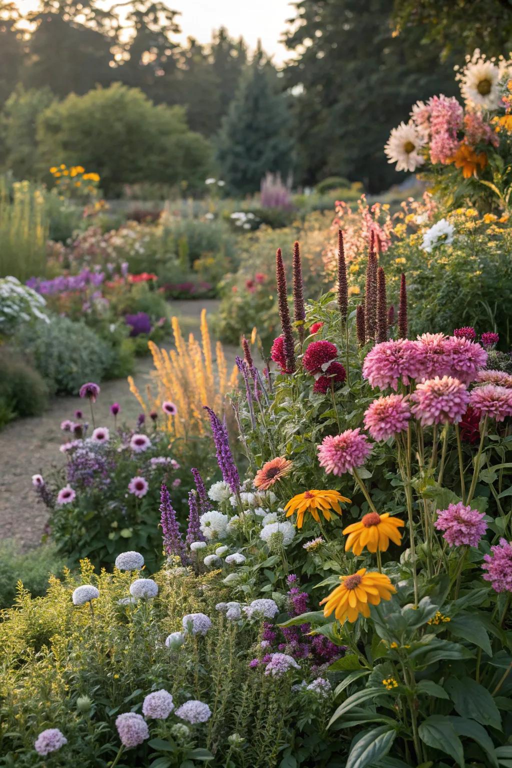 Seasonal blooms impart dynamic splendor to this garden.