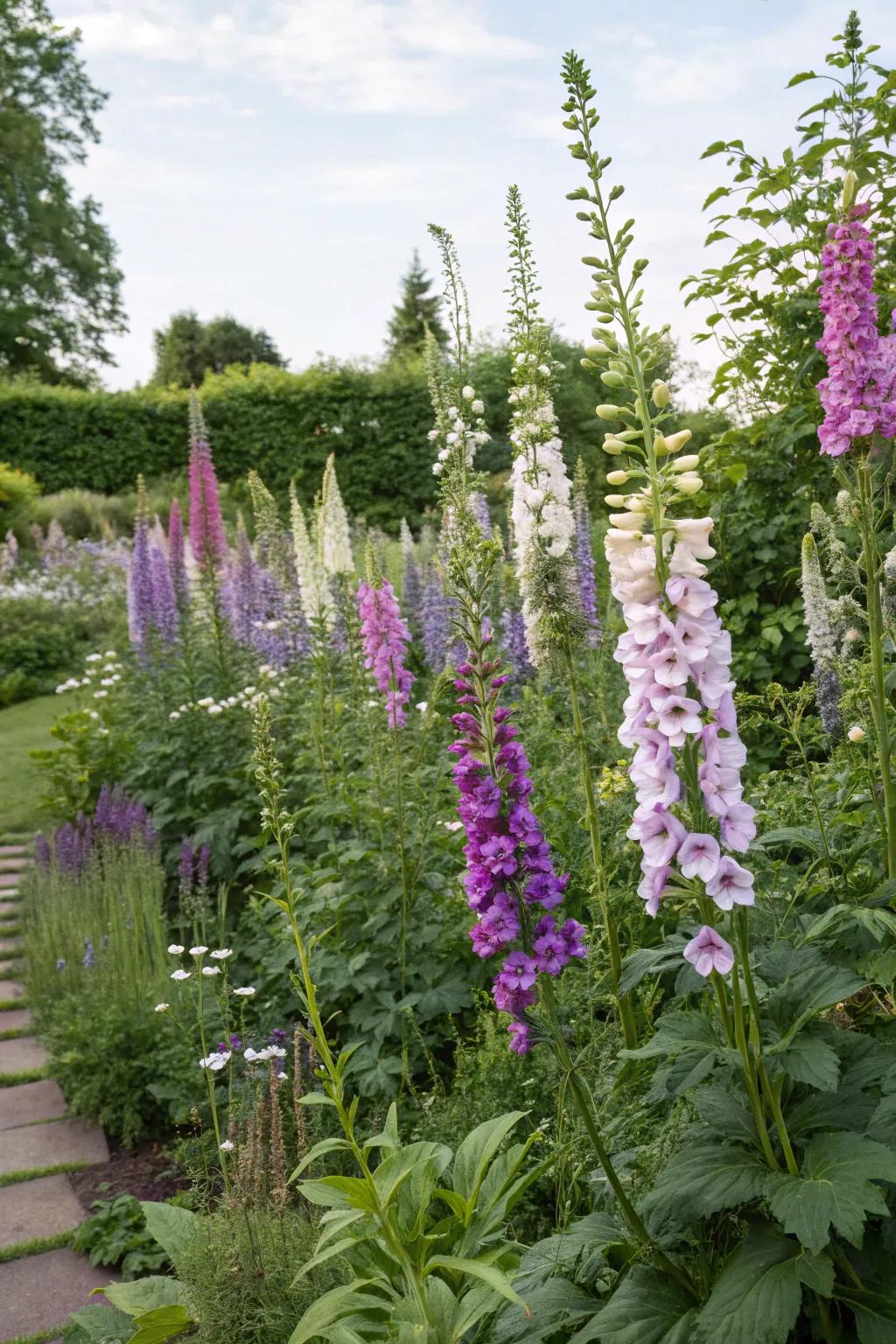 'Azure Spires' and 'Crimson Bells' adding nostalgic beauty.