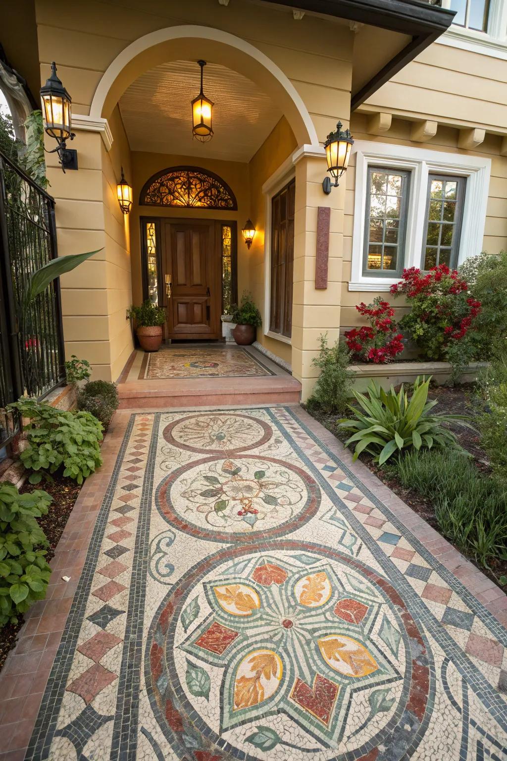 Inventive tessellated stones for a creative entryway.