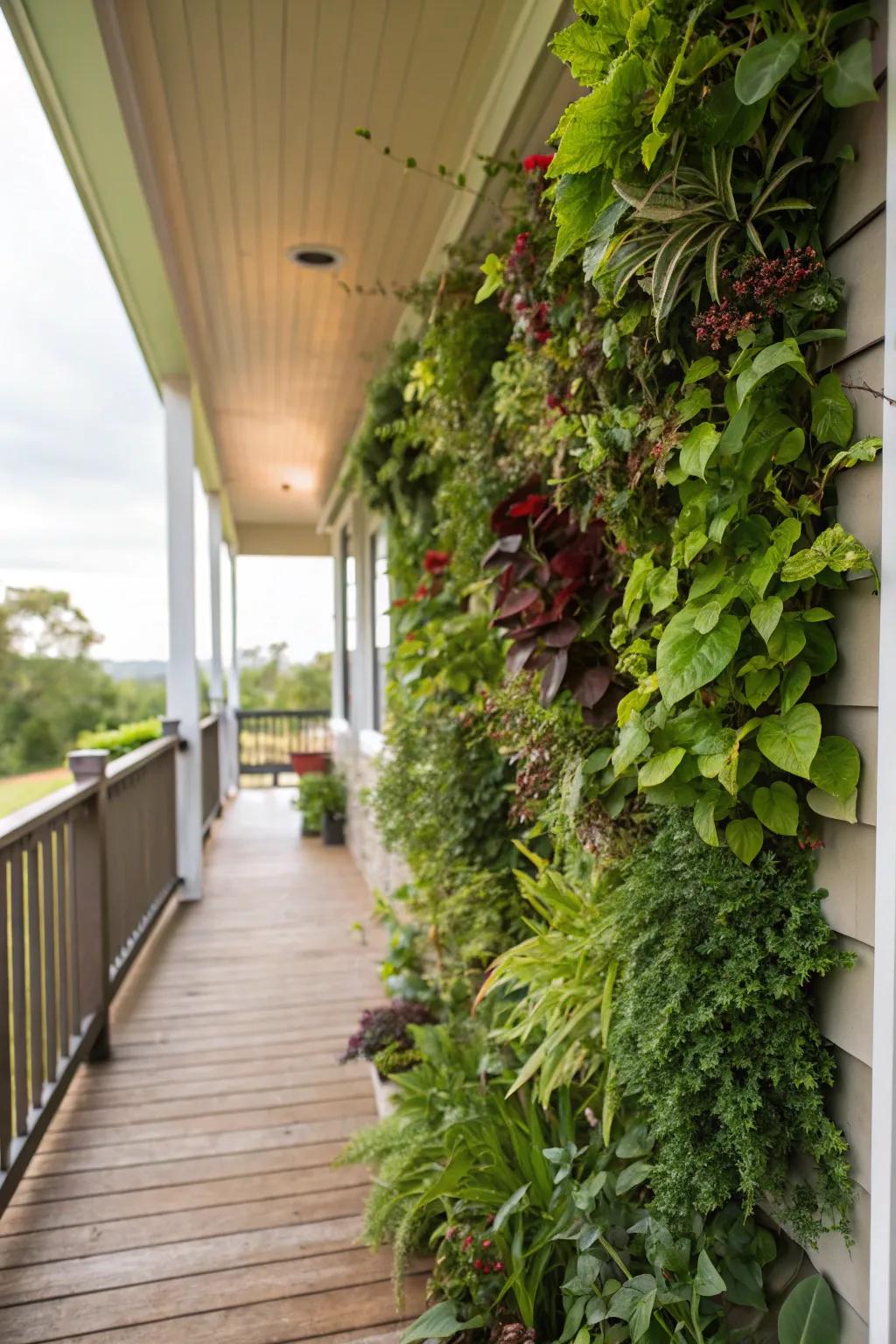 A thriving skyward garden enhancing a small veranda.