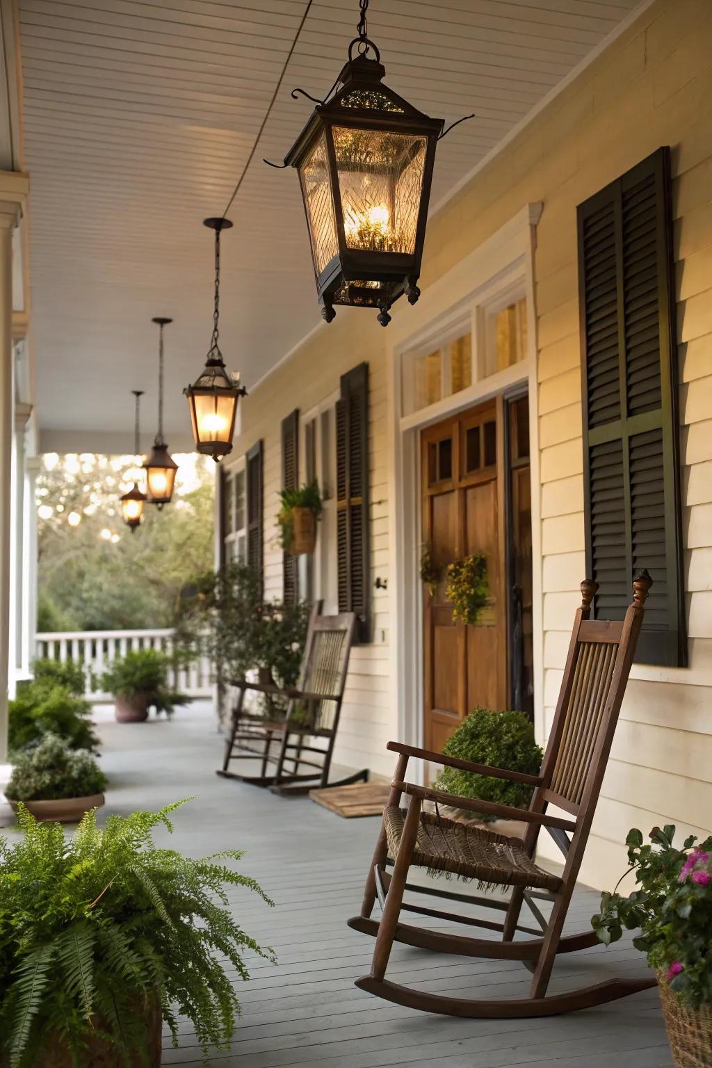 Timeless allure with hanging lanterns.