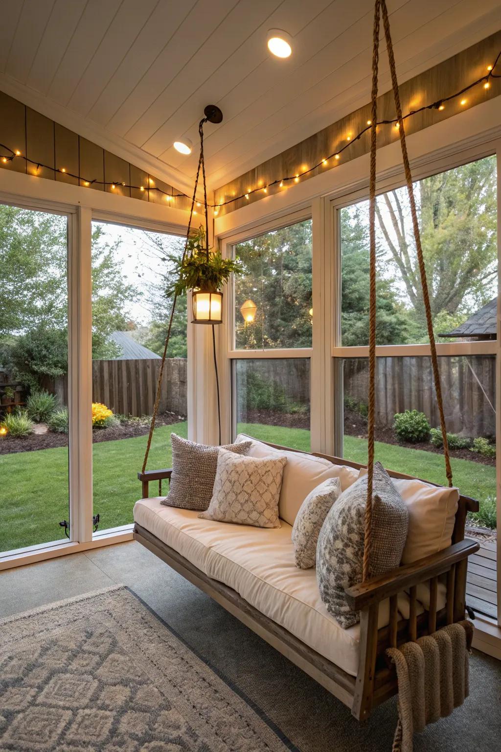 Rejoice in your swing throughout the year on a sheltered porch.