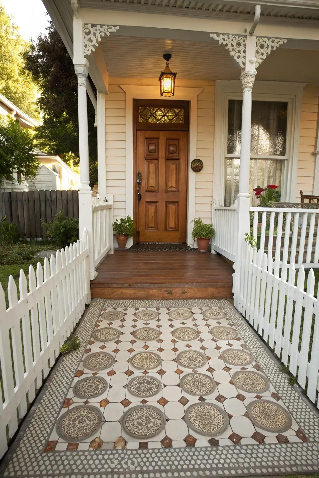 Penny tiles add a whimsical and personalized touch to your porch.