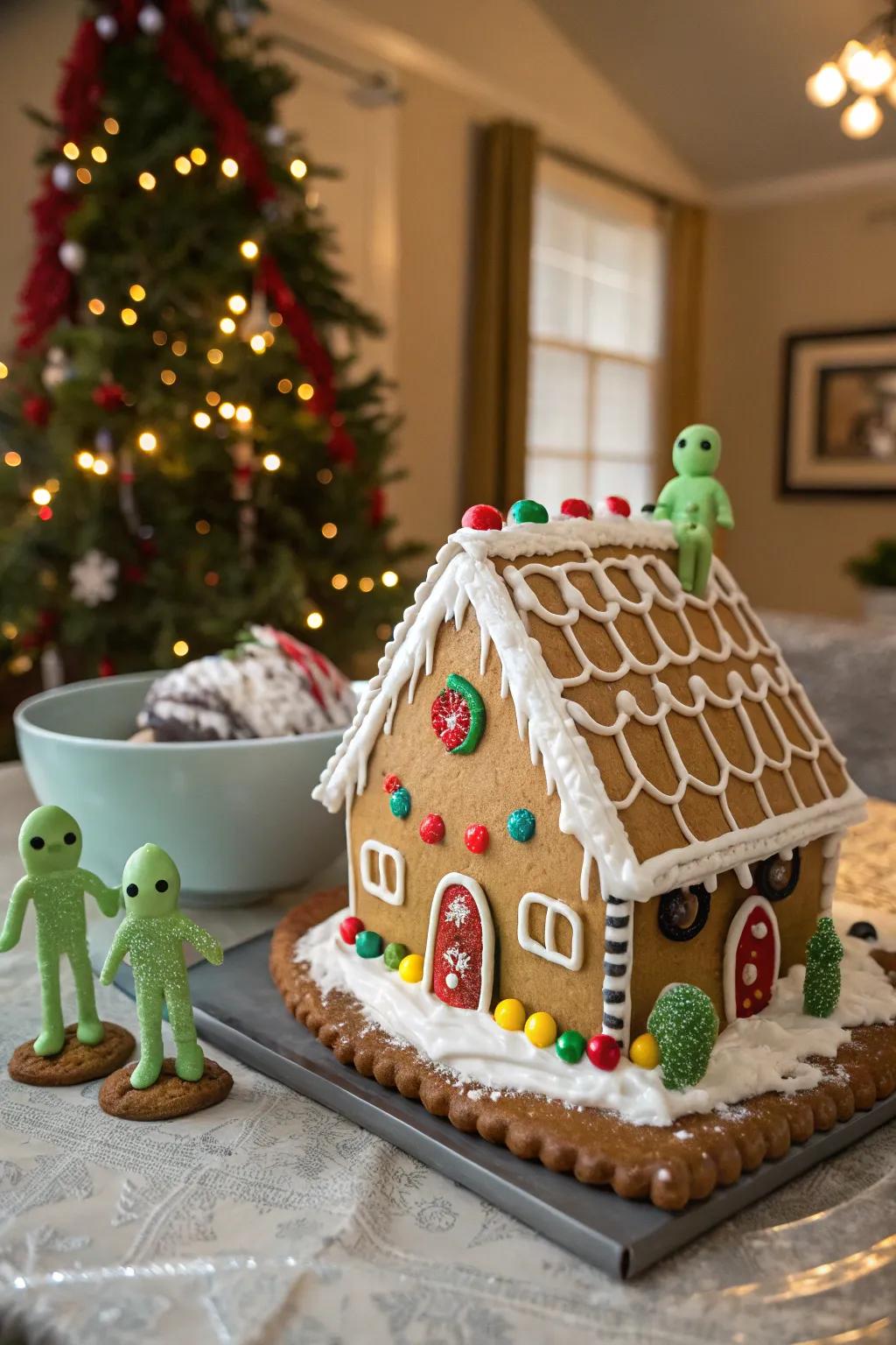 A gingerbread house themed around outer dimensions
