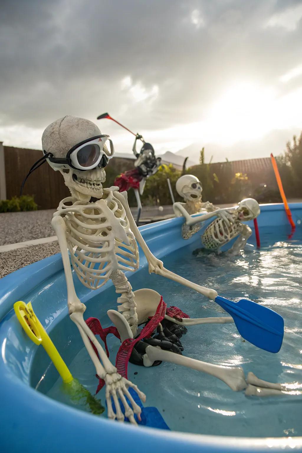 Skeletons having a subaqueous voyage in the yard.