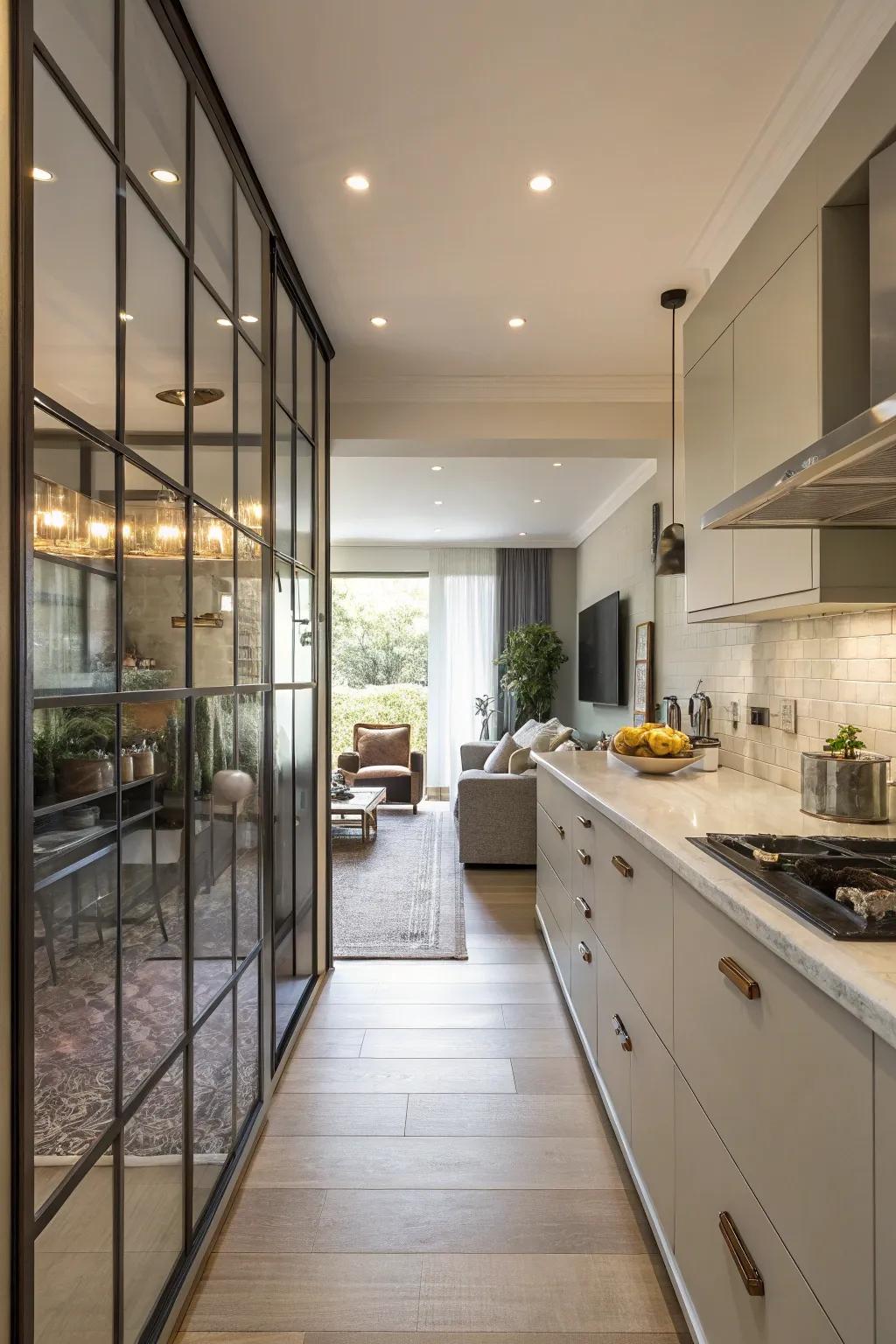 A glass panel offers subtle separation and transparency.