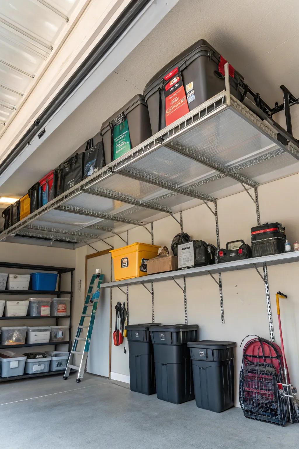 Overhead storage frames keep your garage efficient.