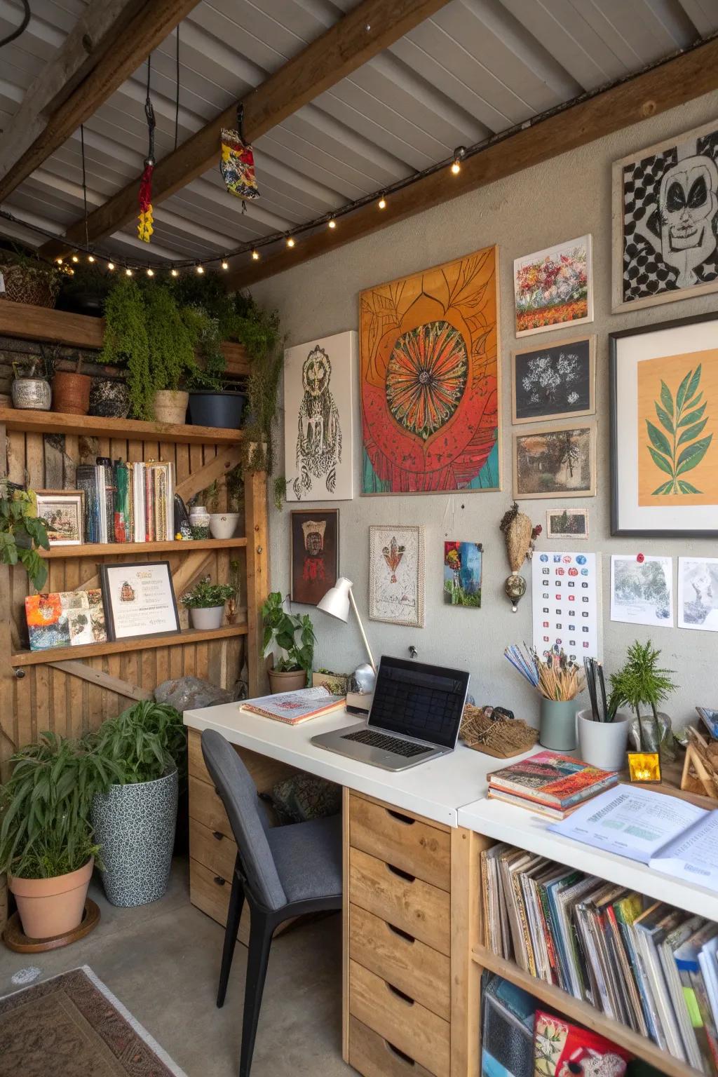 Personalized decor makes your garage office unique and inspiring.