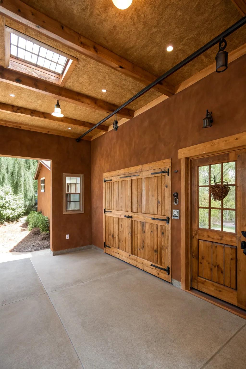 Brown tones can stabilize and unify your garage's design ethos.