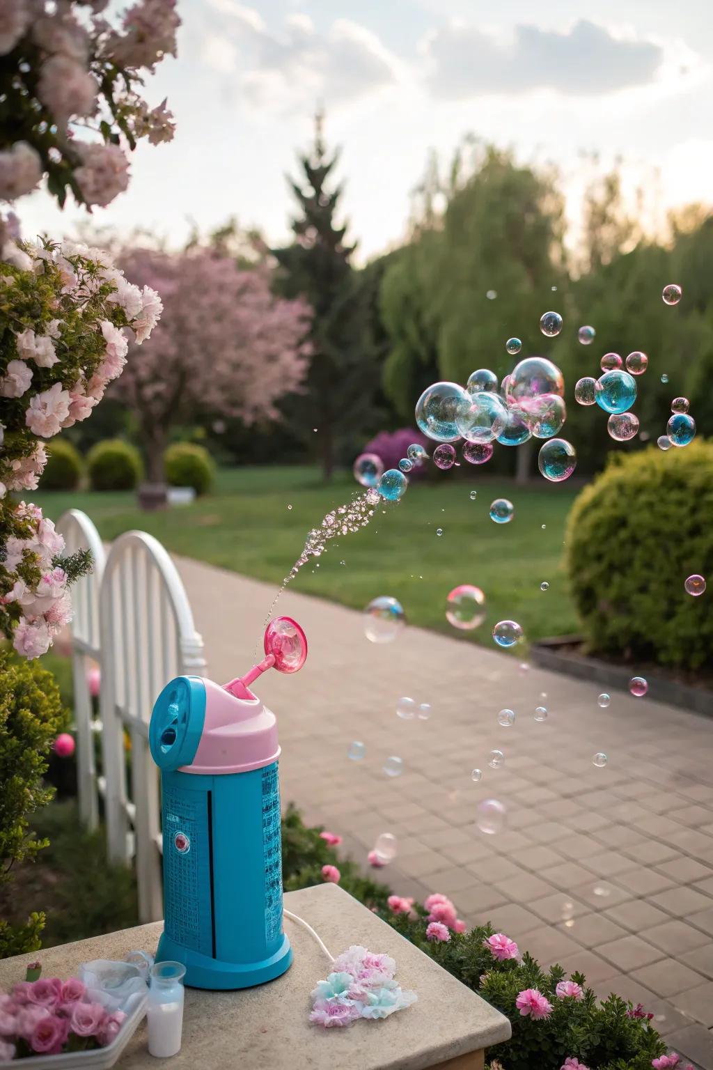 A fanciful bubble-laden gender reveal.