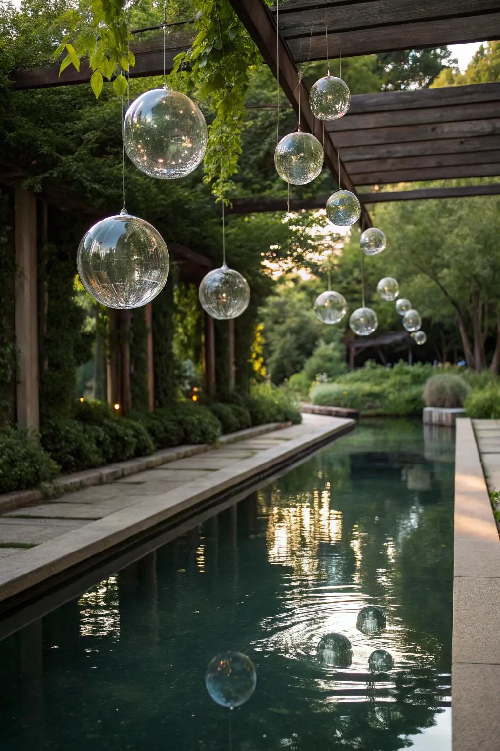 Use reflective sphere accents to improve your outdoor area.