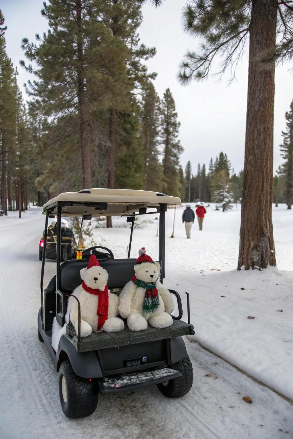 Arctic animals add a whimsical touch to this golf cart.