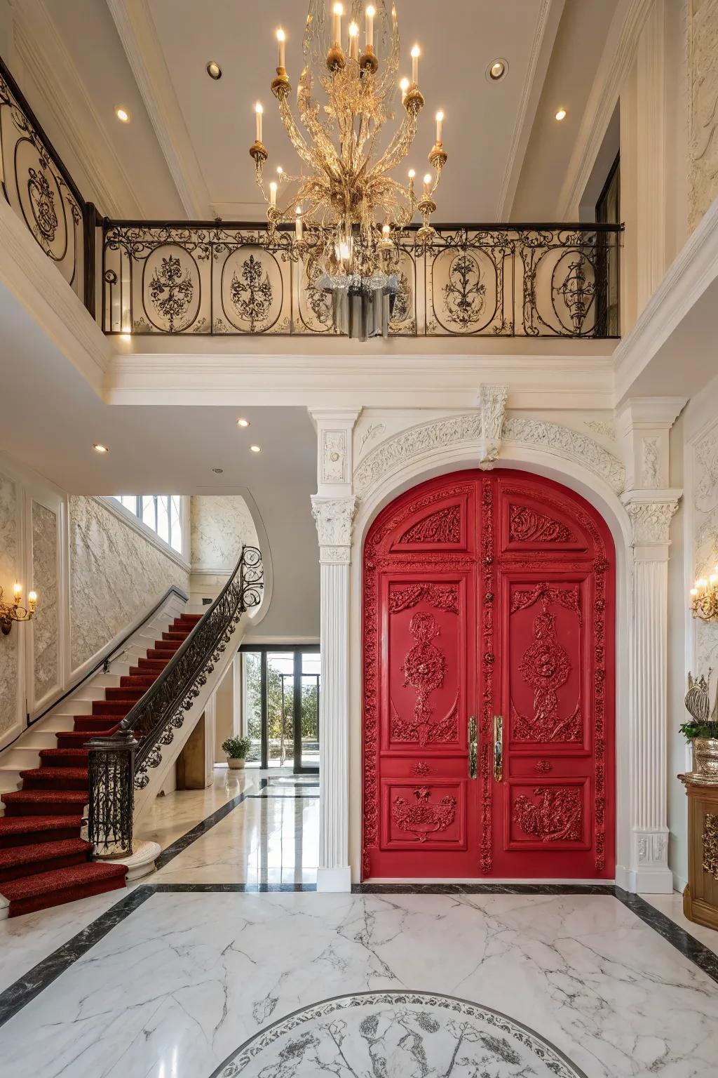 A striking front portal makes a powerful initial statement in a grand entryway.