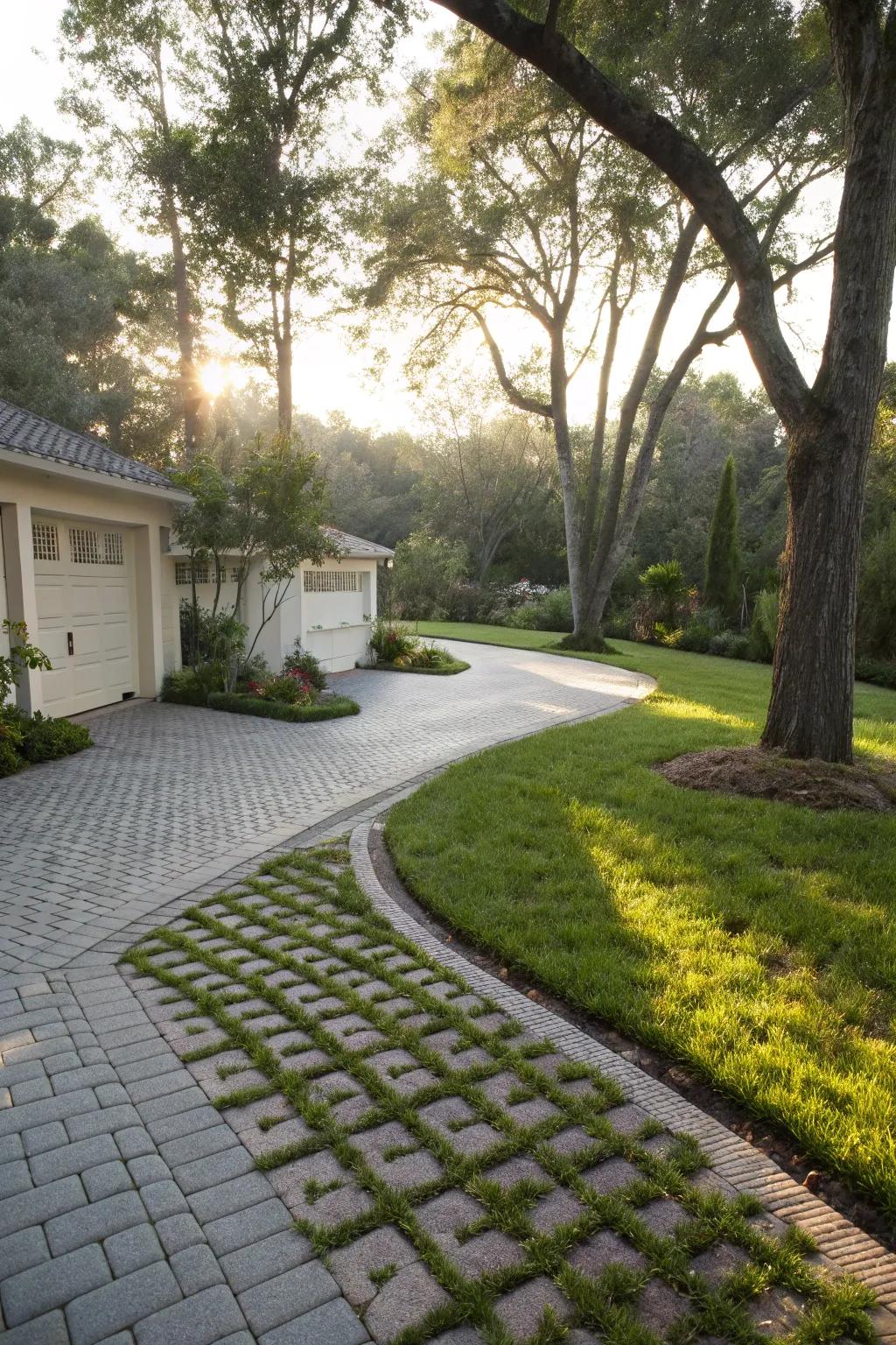 Permeable pavers guarantee drainage and sustain a green aesthetic.
