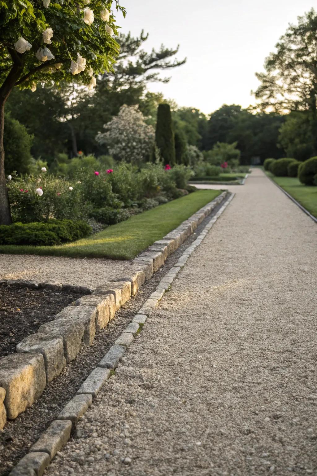 A timeless crushed stone path with stone trim