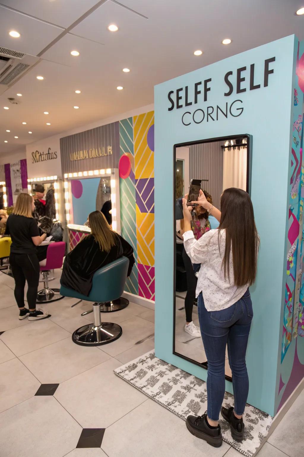 A selfie corner can greatly enhance your salon's presence on social media.