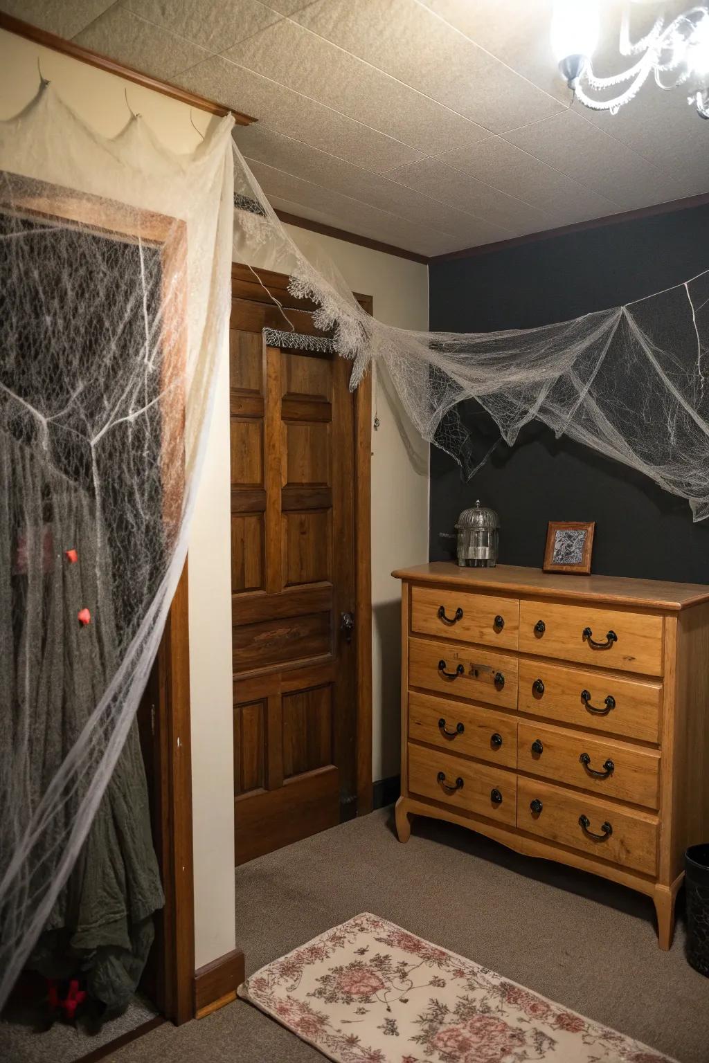 Cobwebs add a classic haunted touch to your Halloween décor.