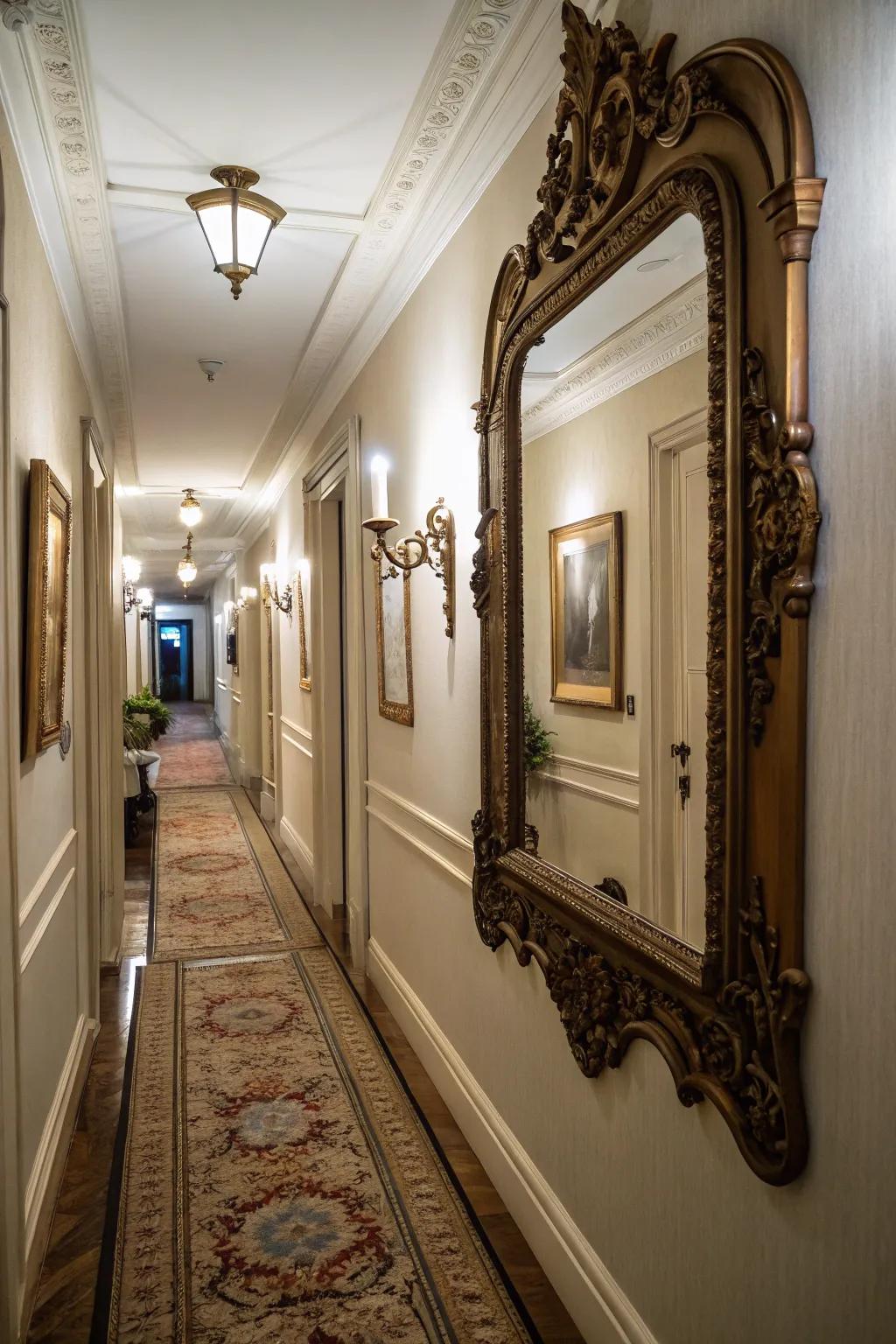 Retro mirrors enrich entrance halls with charm and distinctiveness.
