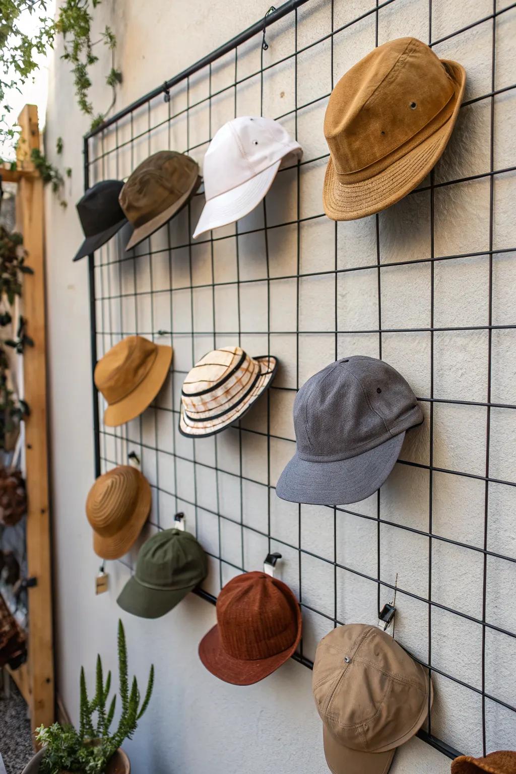 Wire weave grids provide a stylish and practical exhibit.