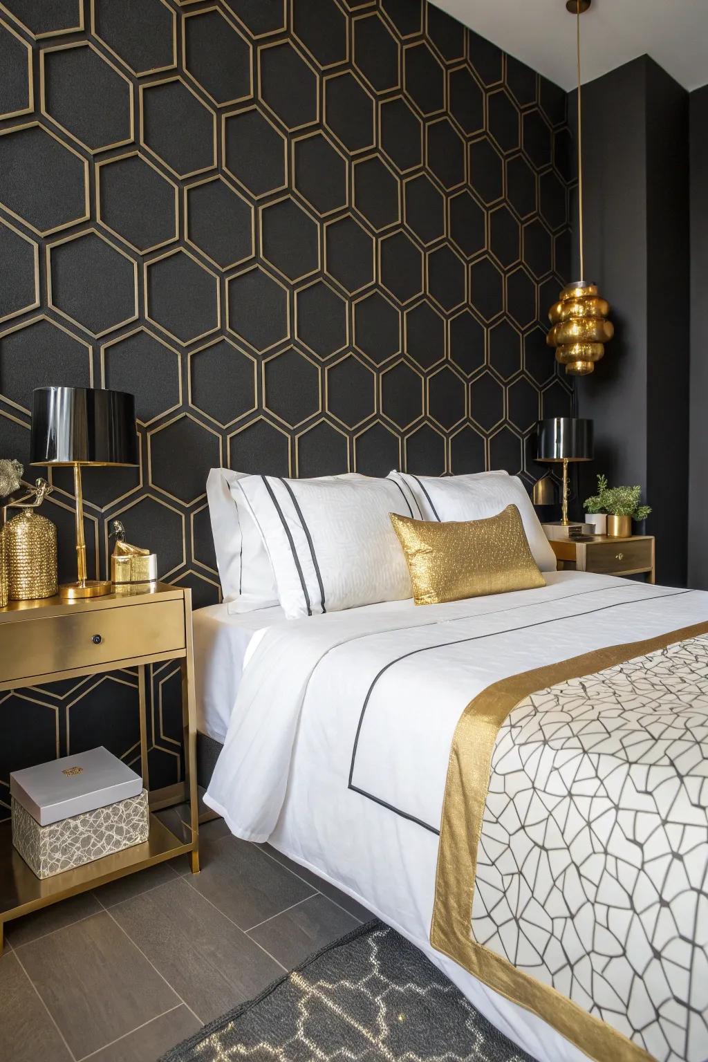 Black hexagons create a striking and contemporary statement.
