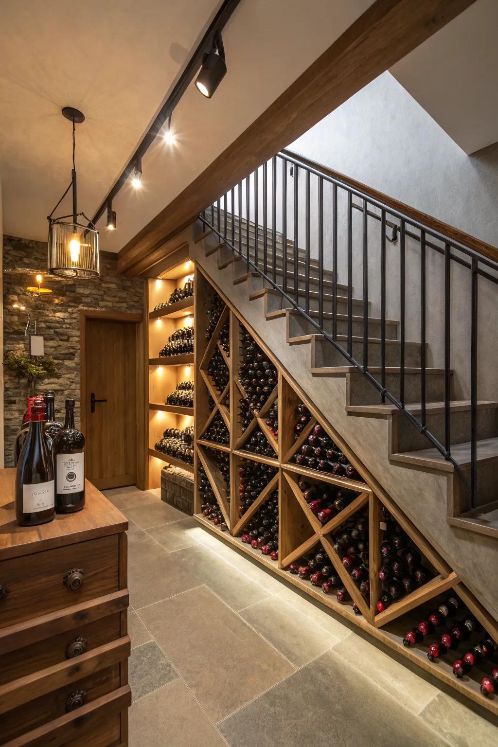 A hidden wine cellar offers a hint of luxury.