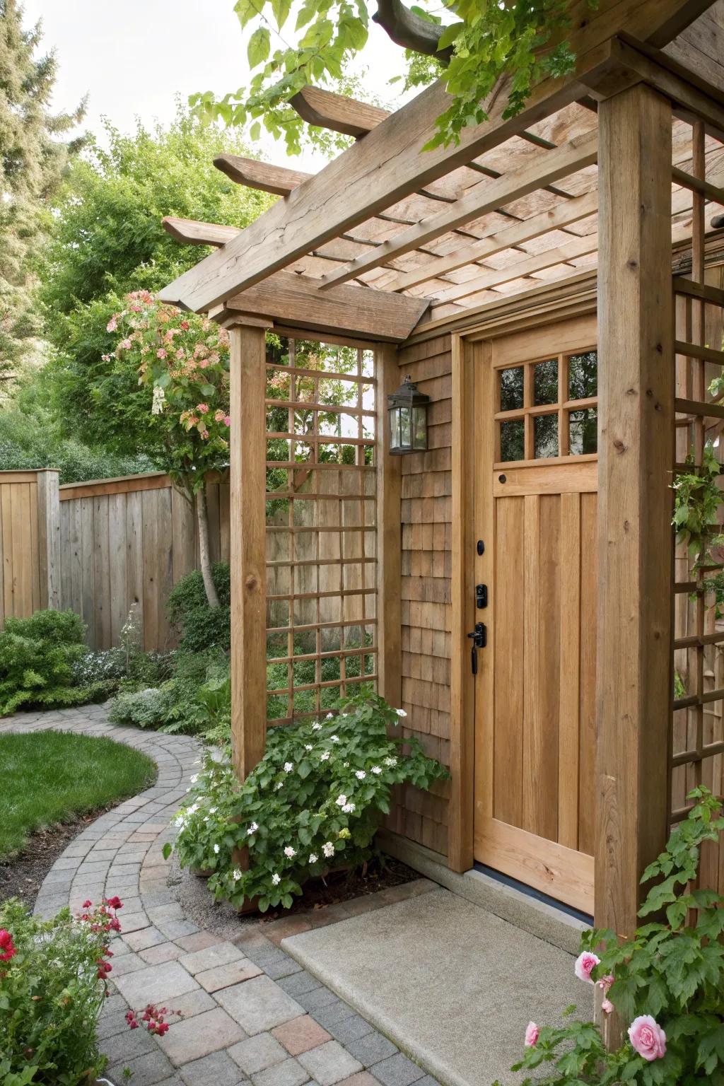 A pergola hides a secret access in the garden.